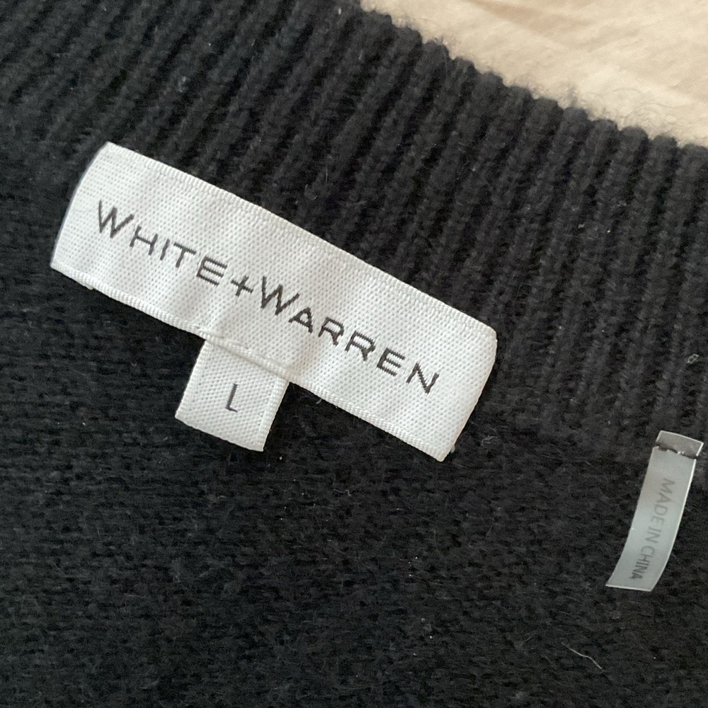 White + Warren - Cashmere Rib Trim V-Neck, black, large - Picture 6 of 7